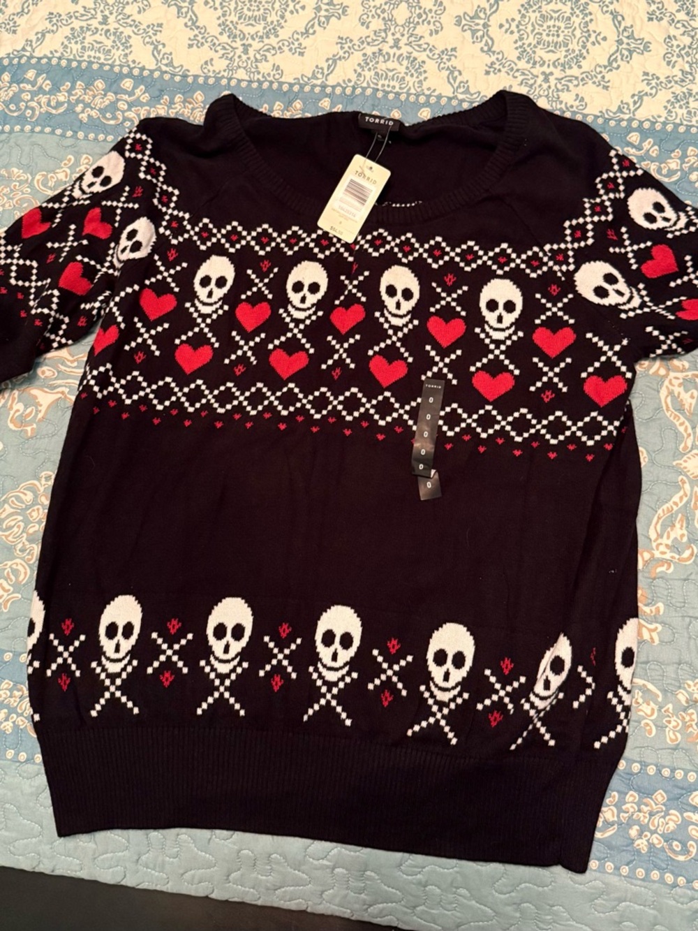 torrid Black Knit Sweater with Red Heart Pattern